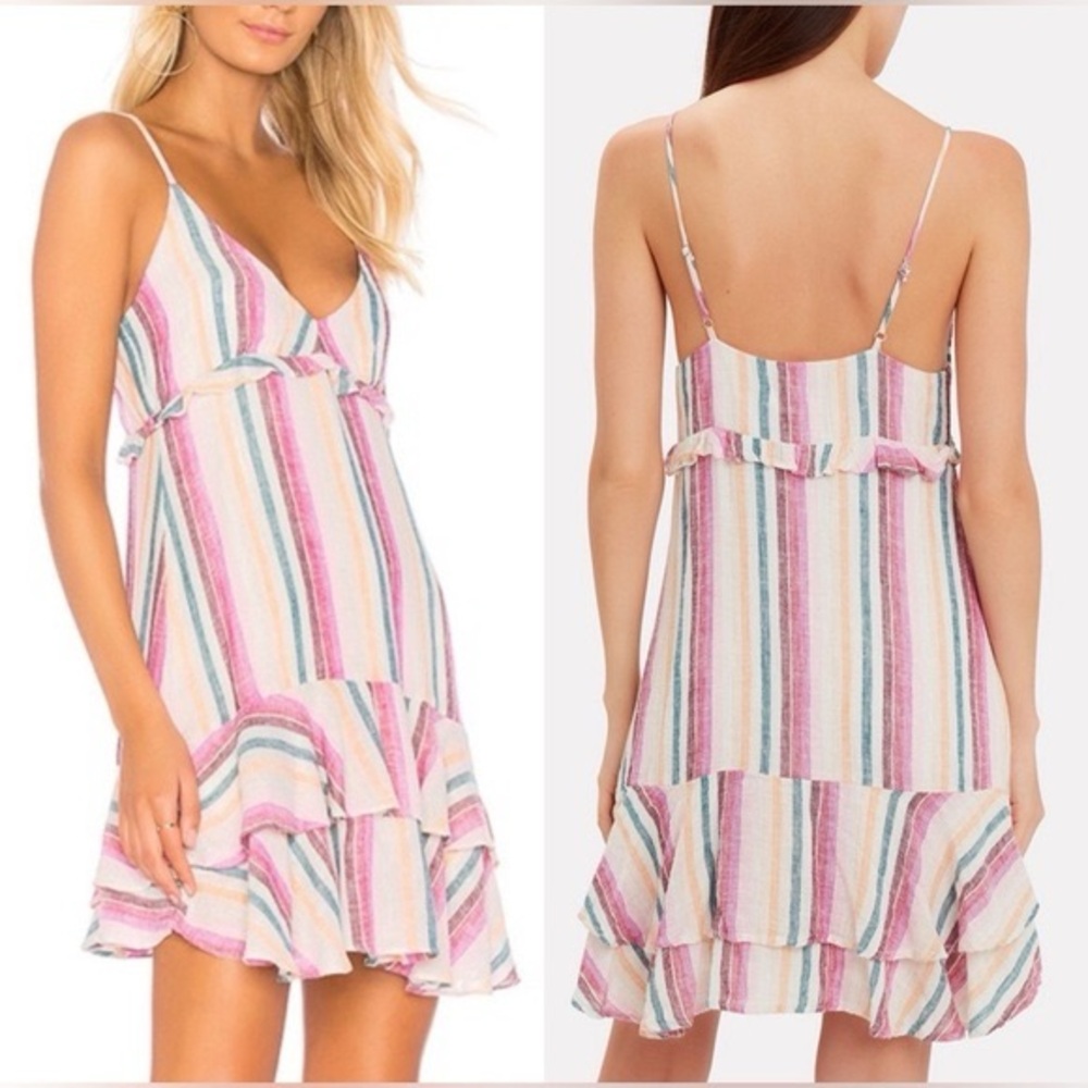 RAILS Martina Avila Striped Linen Blend Lurex Ruffle Baby Doll Cami Dress Size M